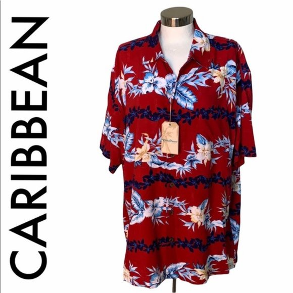 Beautiful Breezy CARIBBEAN New With Tags MEN’S BLUE RED FLORAL SHIRT SIZE XL - Picture 1 of 5